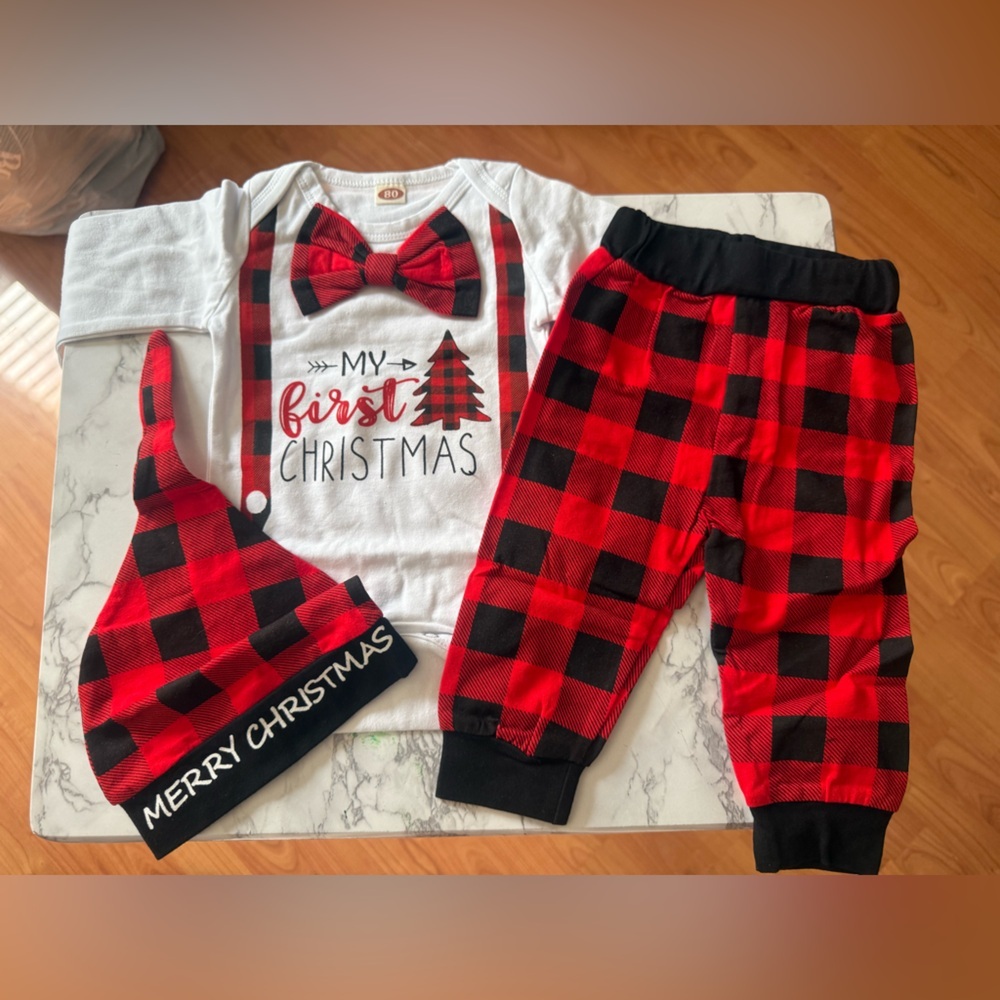 My First Christmas Infant 3 piece set - hat, onesie and pants